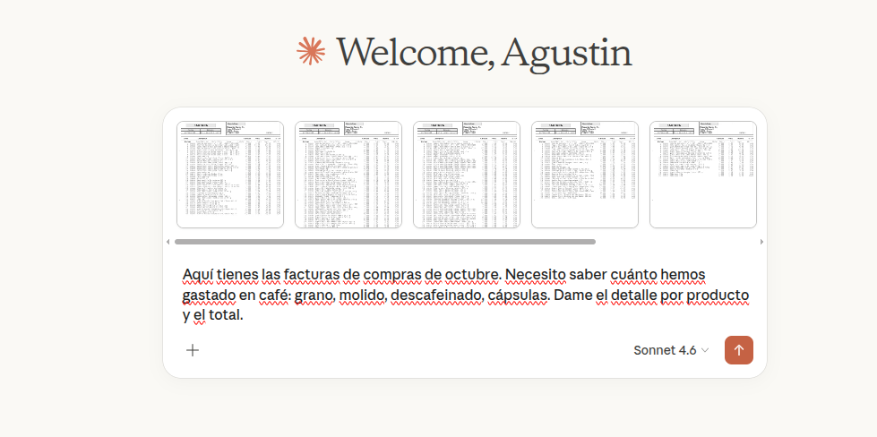 Prompt enviado a Claude con las facturas de Froiz adjuntas